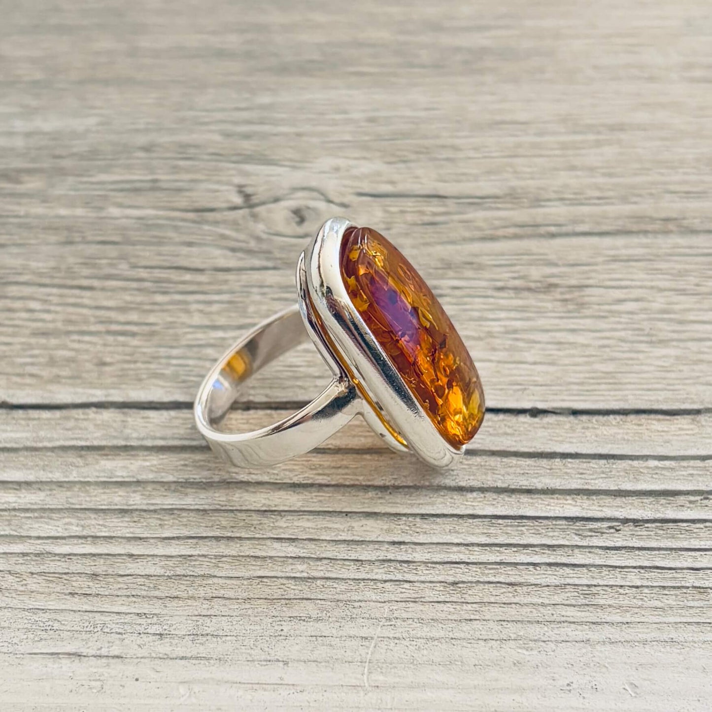 rectangular cognac amber ring side