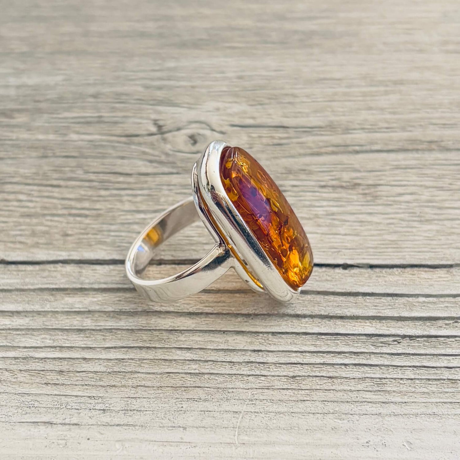 rectangular cognac amber ring side