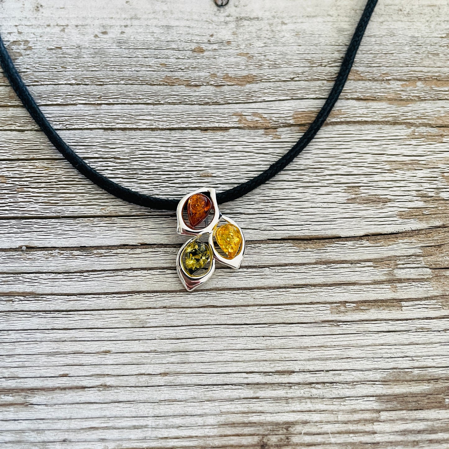 green cognac and yellow amber pendant