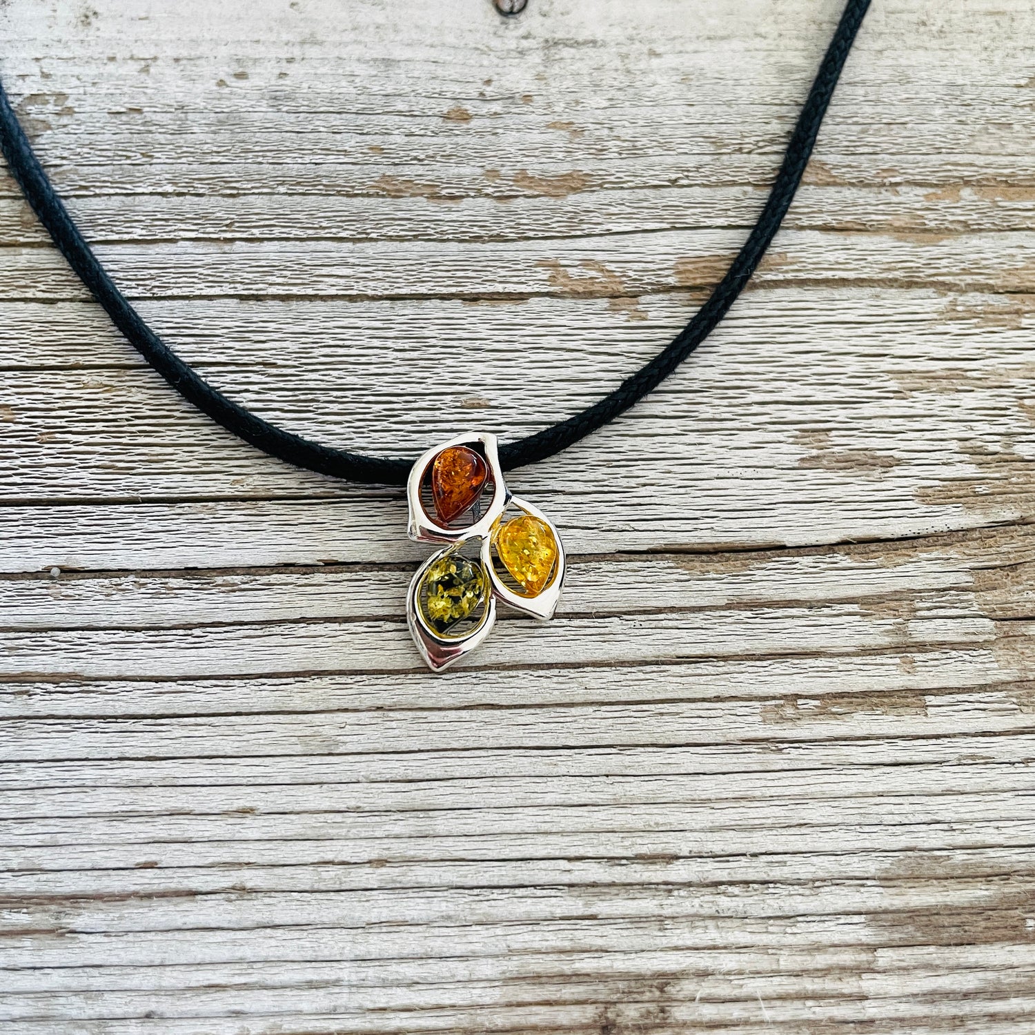 green cognac and yellow amber pendant