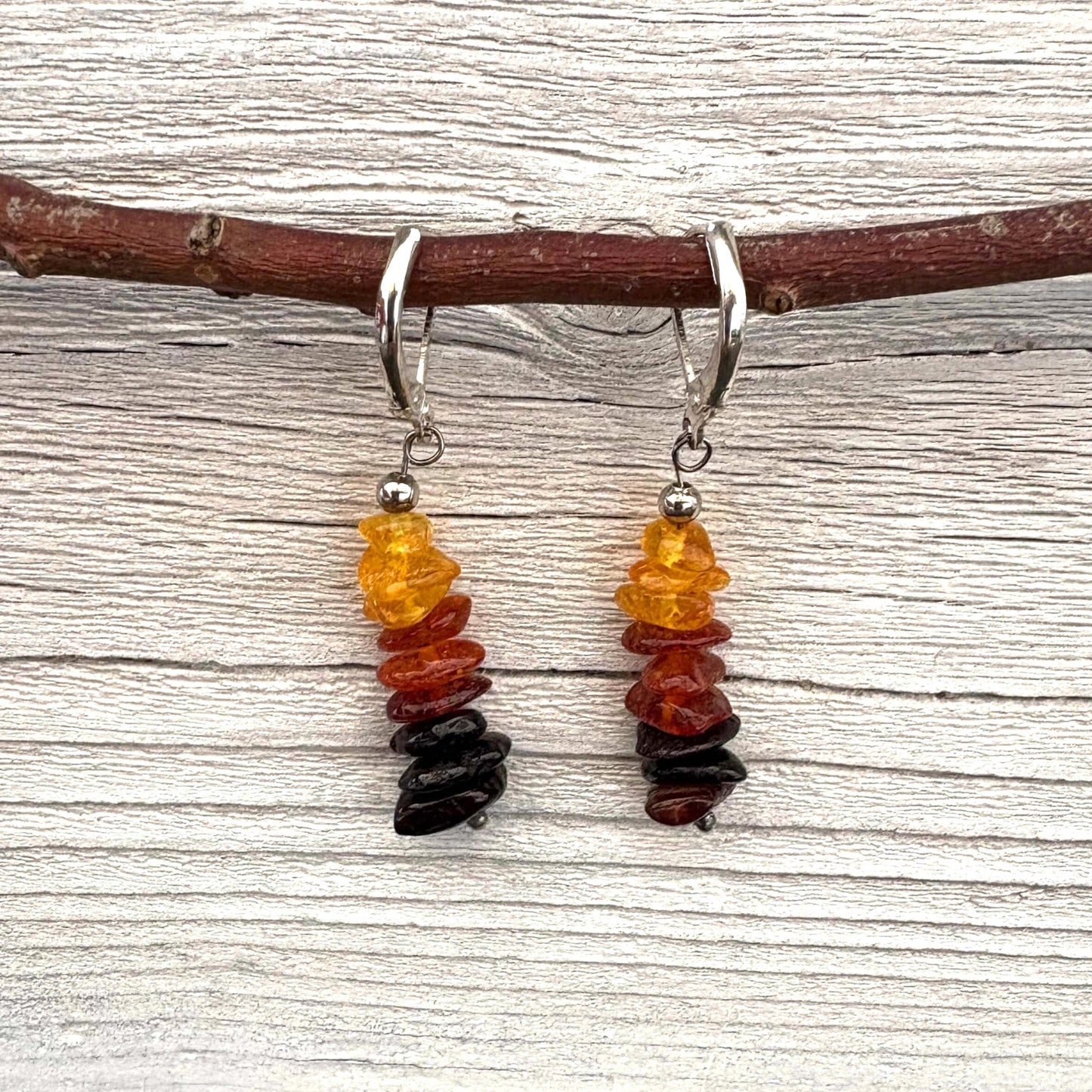 Pair of beaded amber dangle earrings