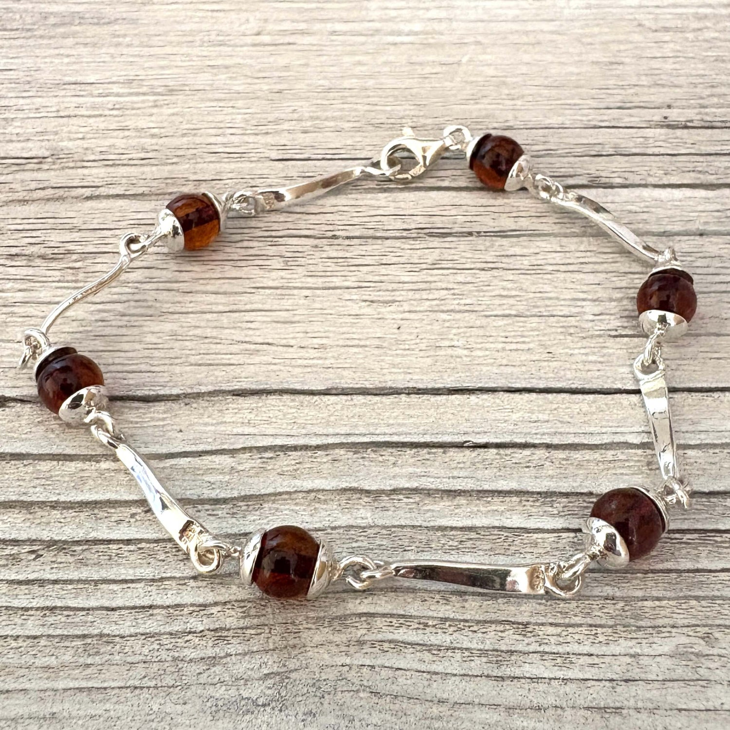 sterling silver and cognac amber bracelet