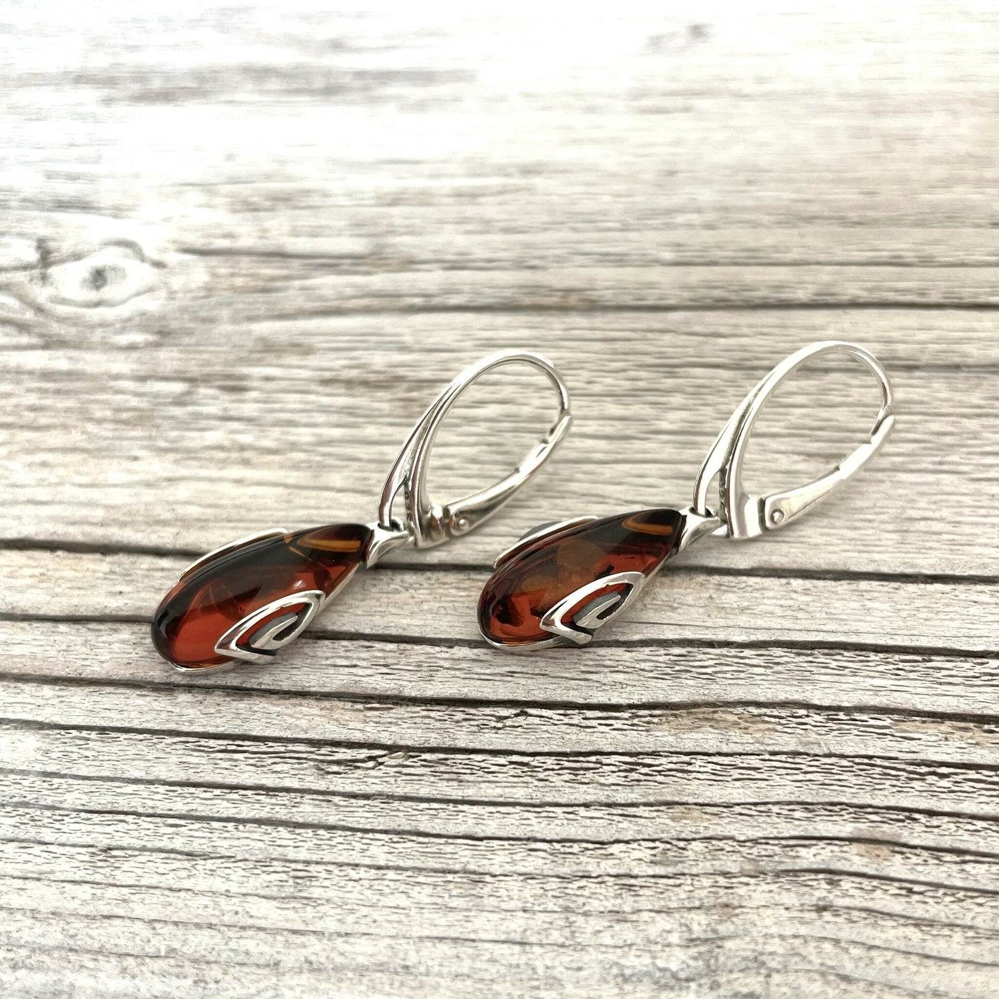 leverback amber earrings right side