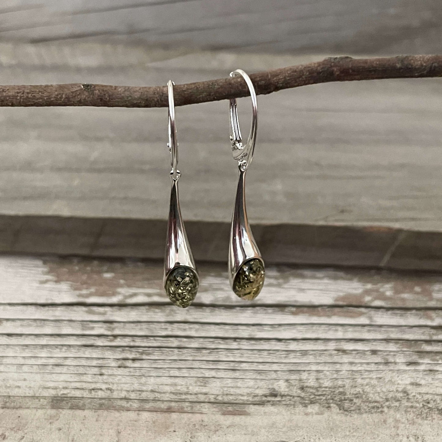 sterling silver green baltic amber earrings