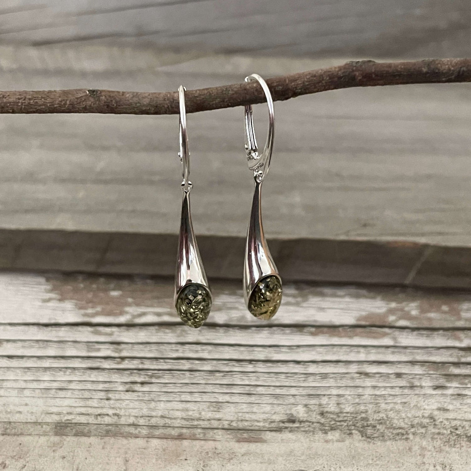 sterling silver green baltic amber earrings