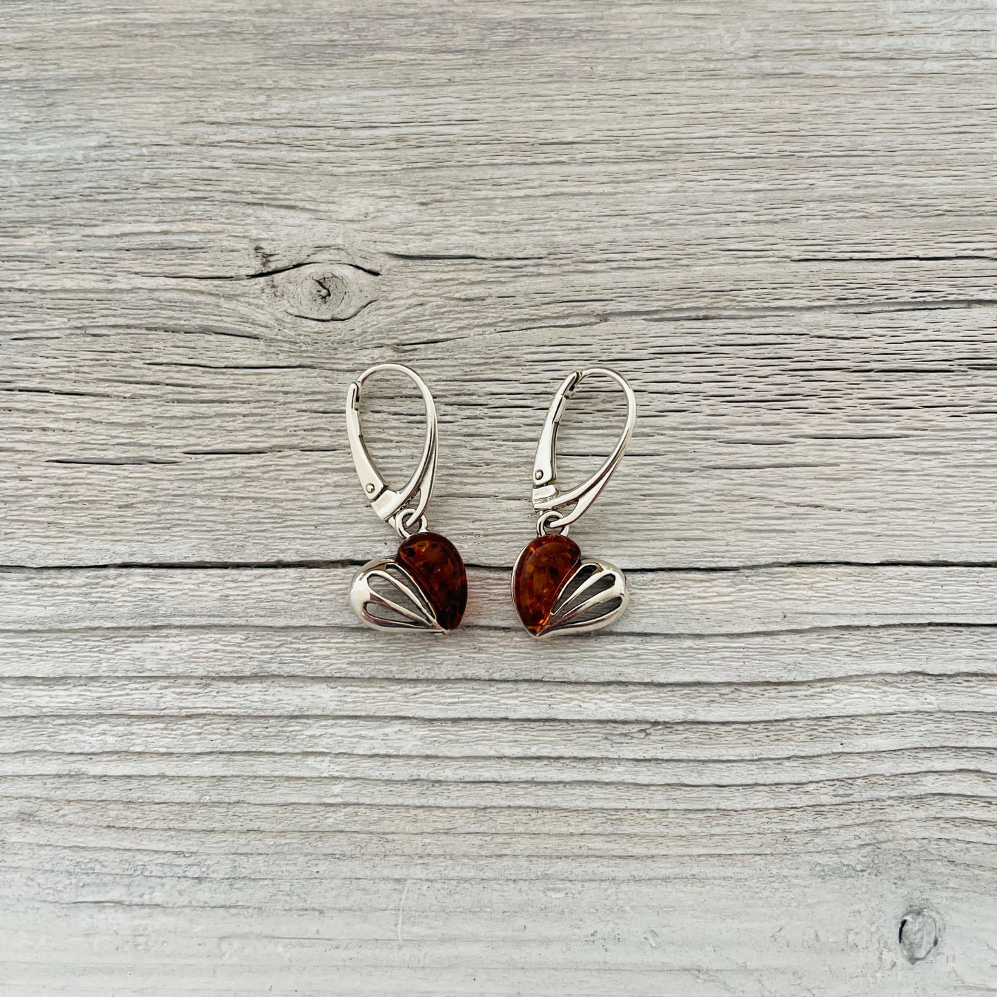 cognac amber lover heart shaped earrings