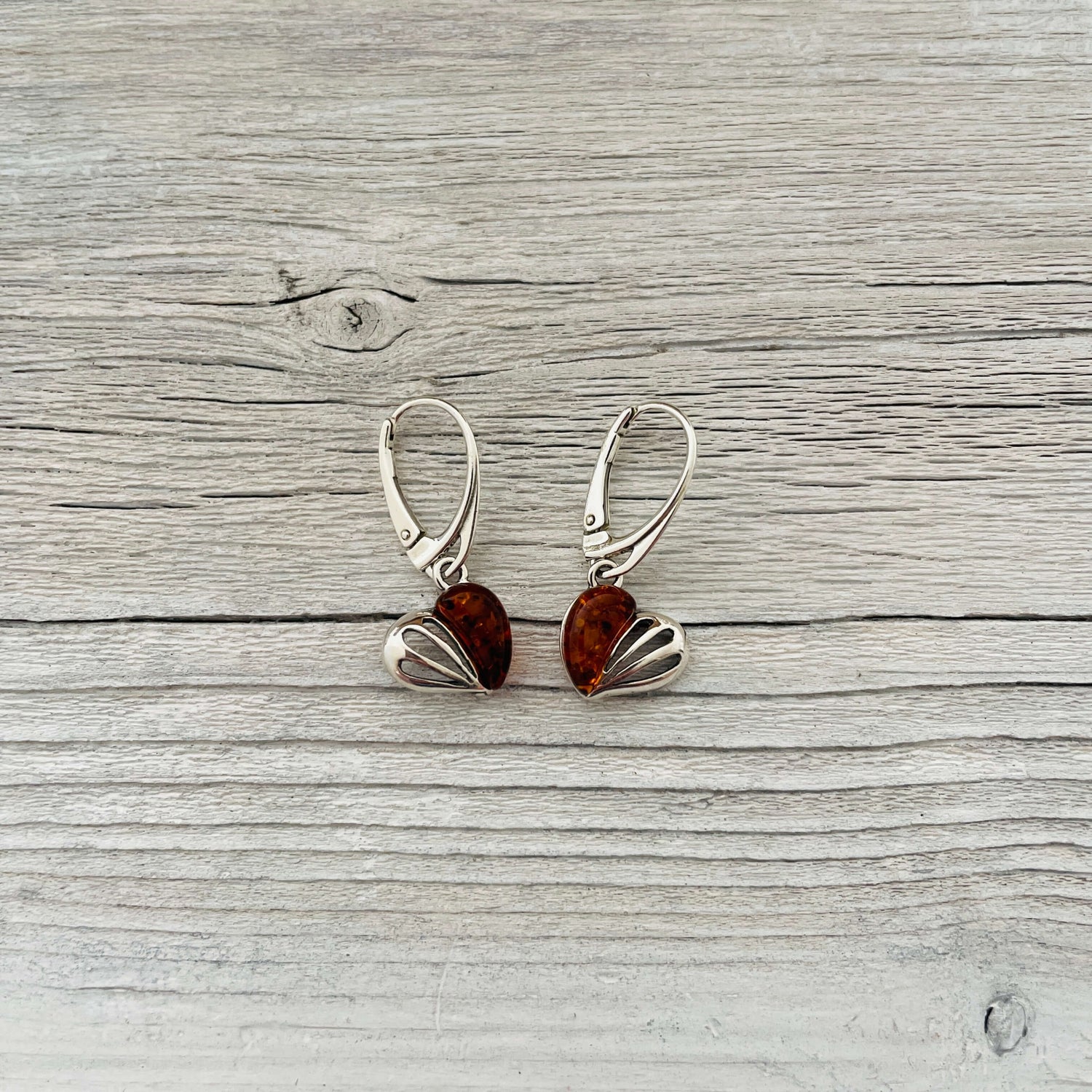 cognac amber lover heart shaped earrings