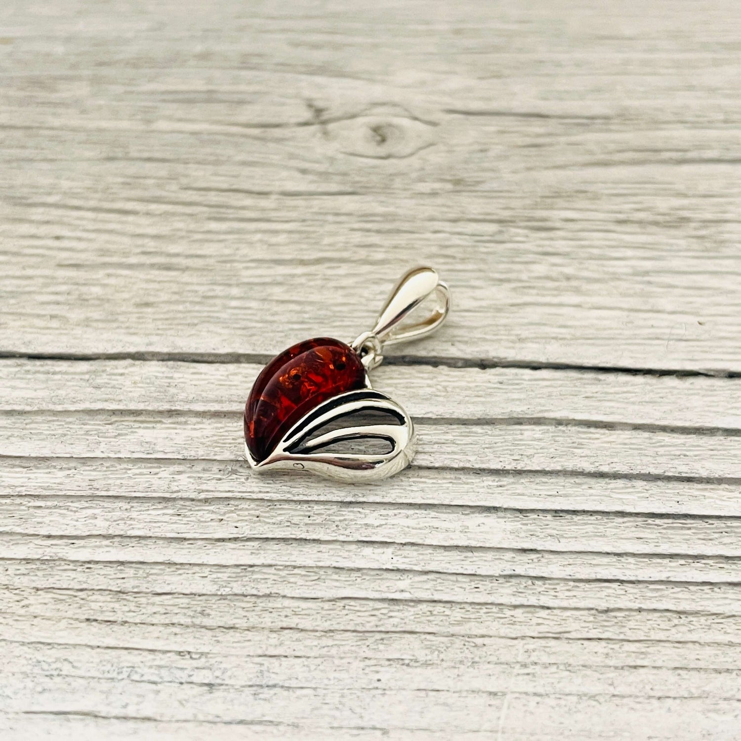 amber pendant set sterling silver with cognac amber stone