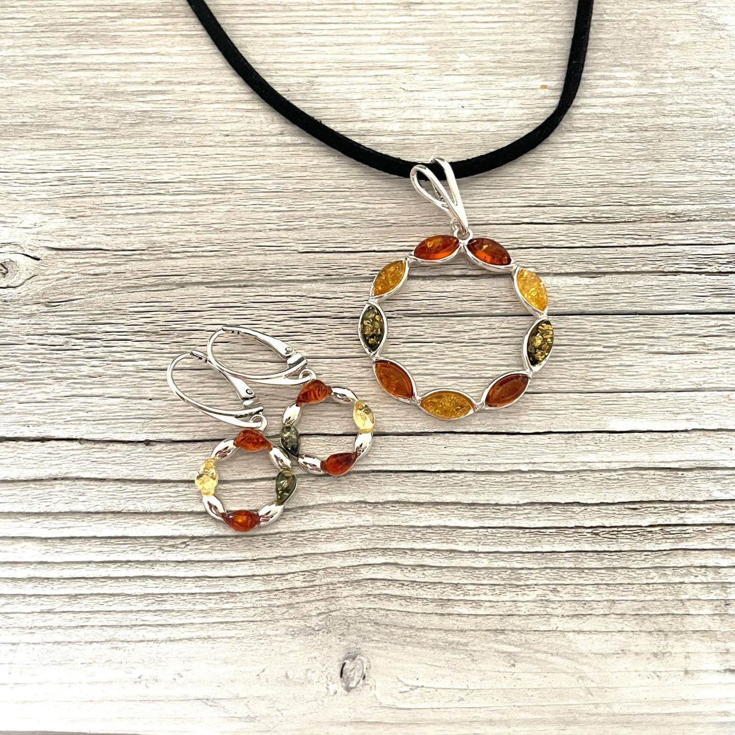 amber pendant with matching earrings
