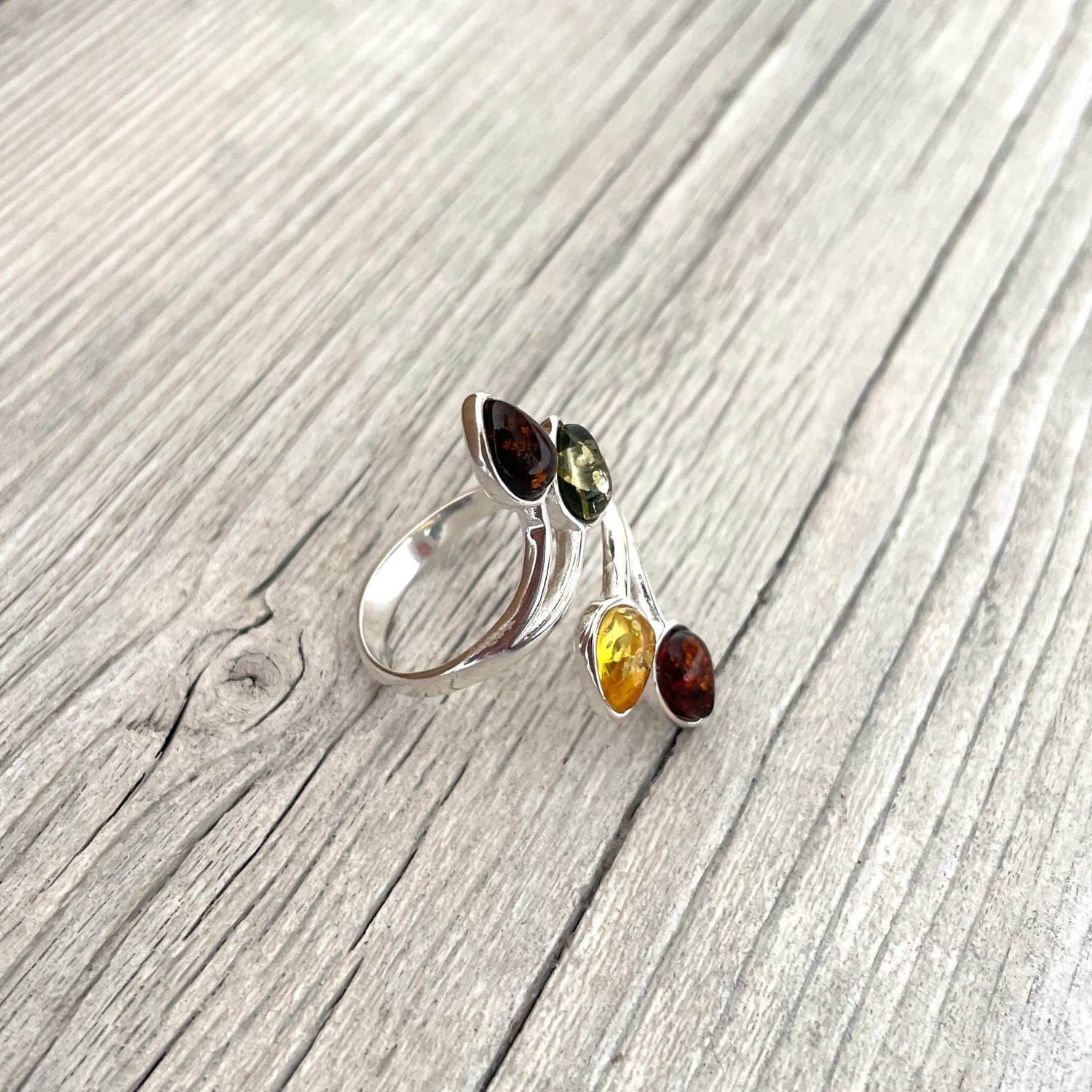 adjustable mixed coloured modern style amber ring left side