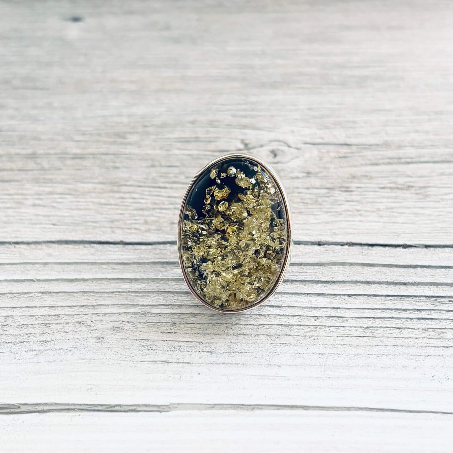 Oval Green Baltic Amber Sterling Silver Ring