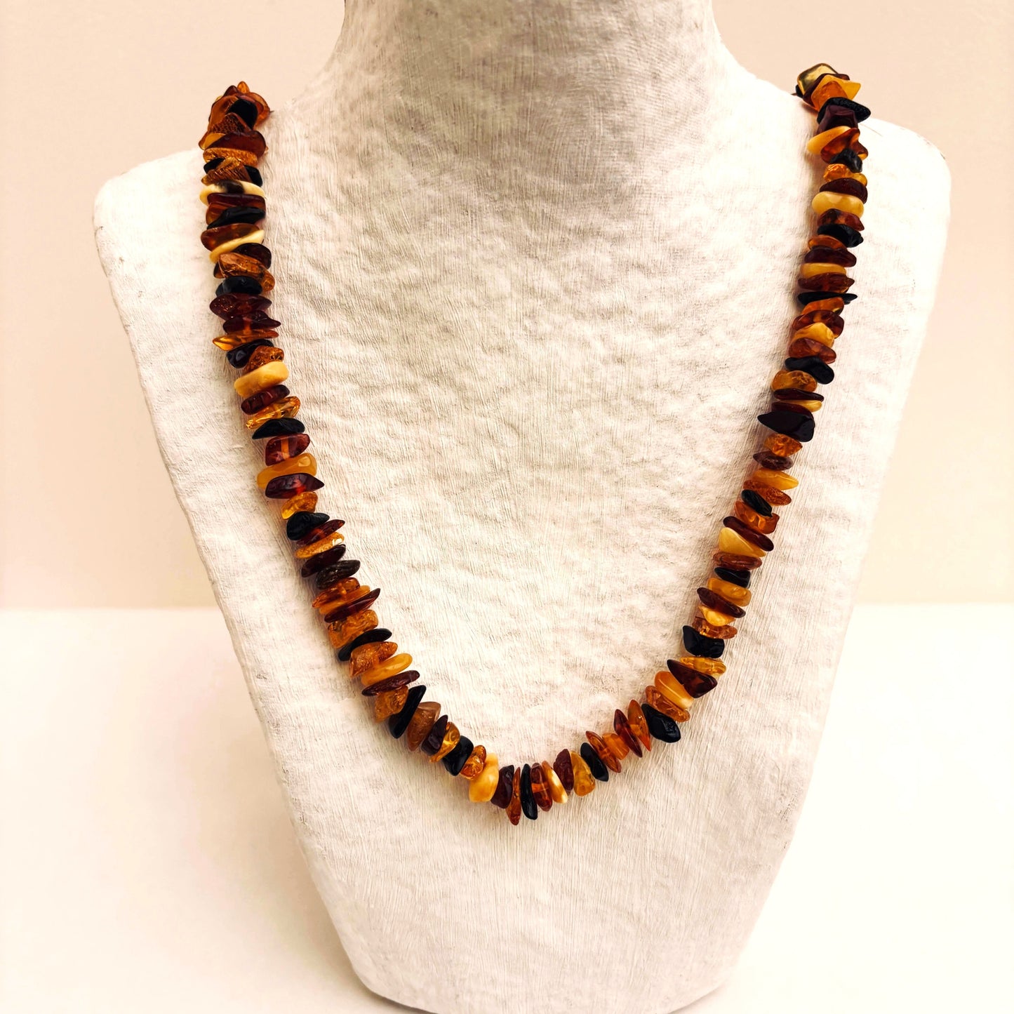 Multicoloured beaded amber necklace