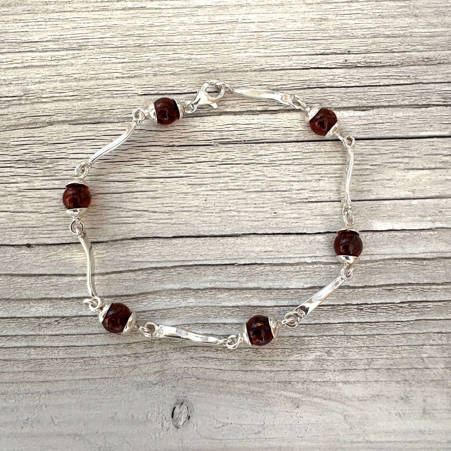 sterling silver and amber bracelet with clasp