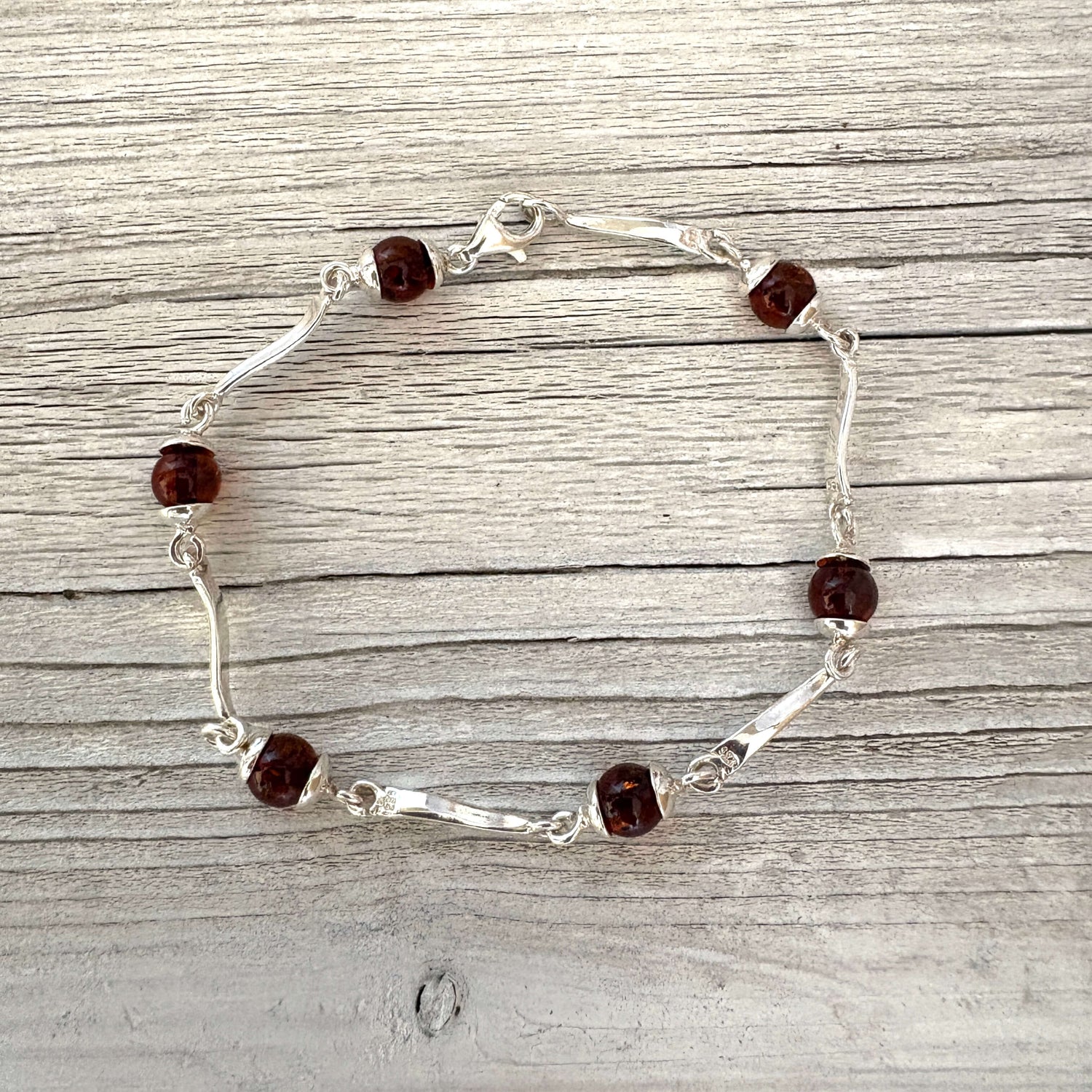 sterling silver and amber bracelet with clasp