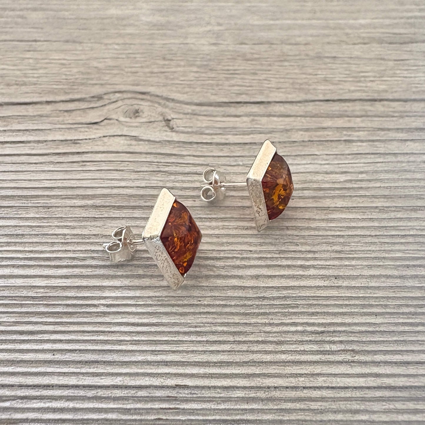 Sterling Silver Square Shaped Amber Earrings