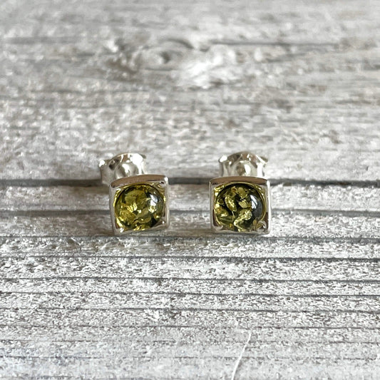 square shaped sterling silver amber earrings