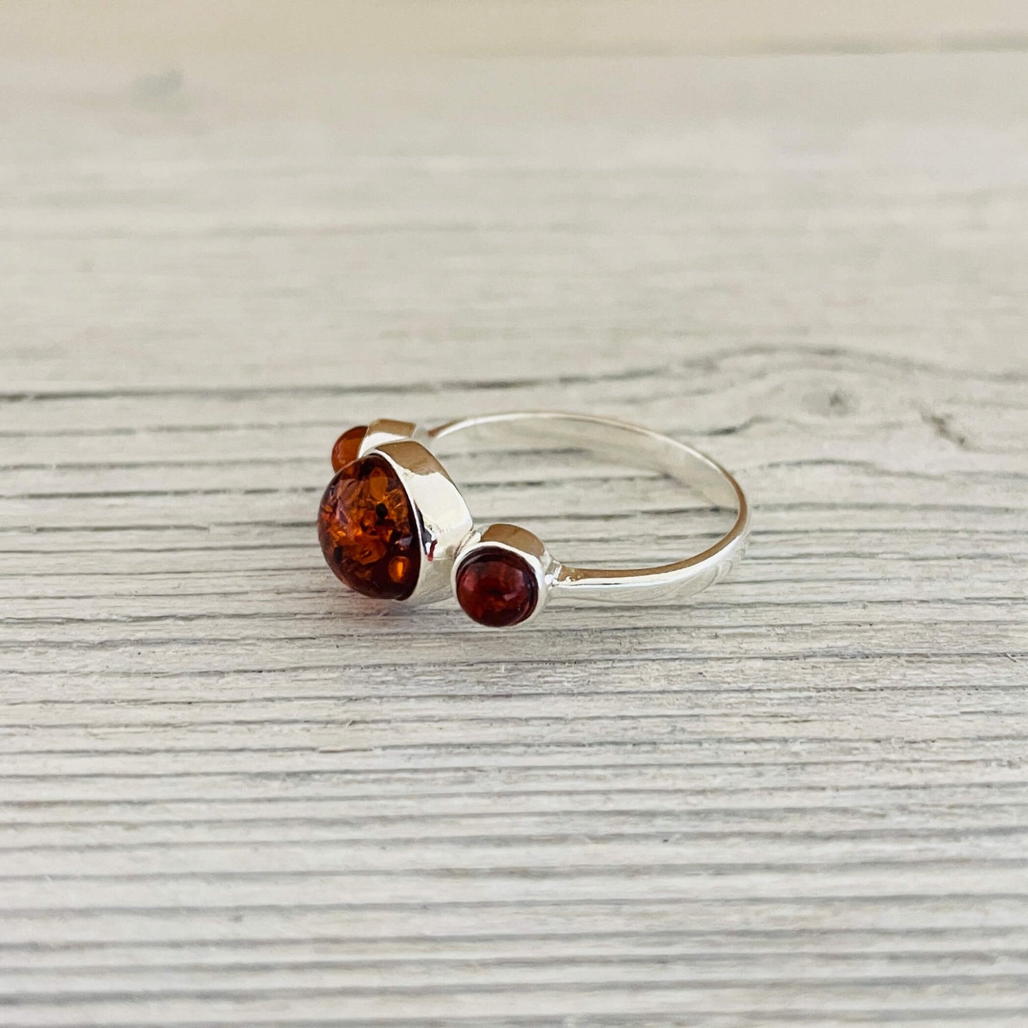 round shaped cognac amber ring right side