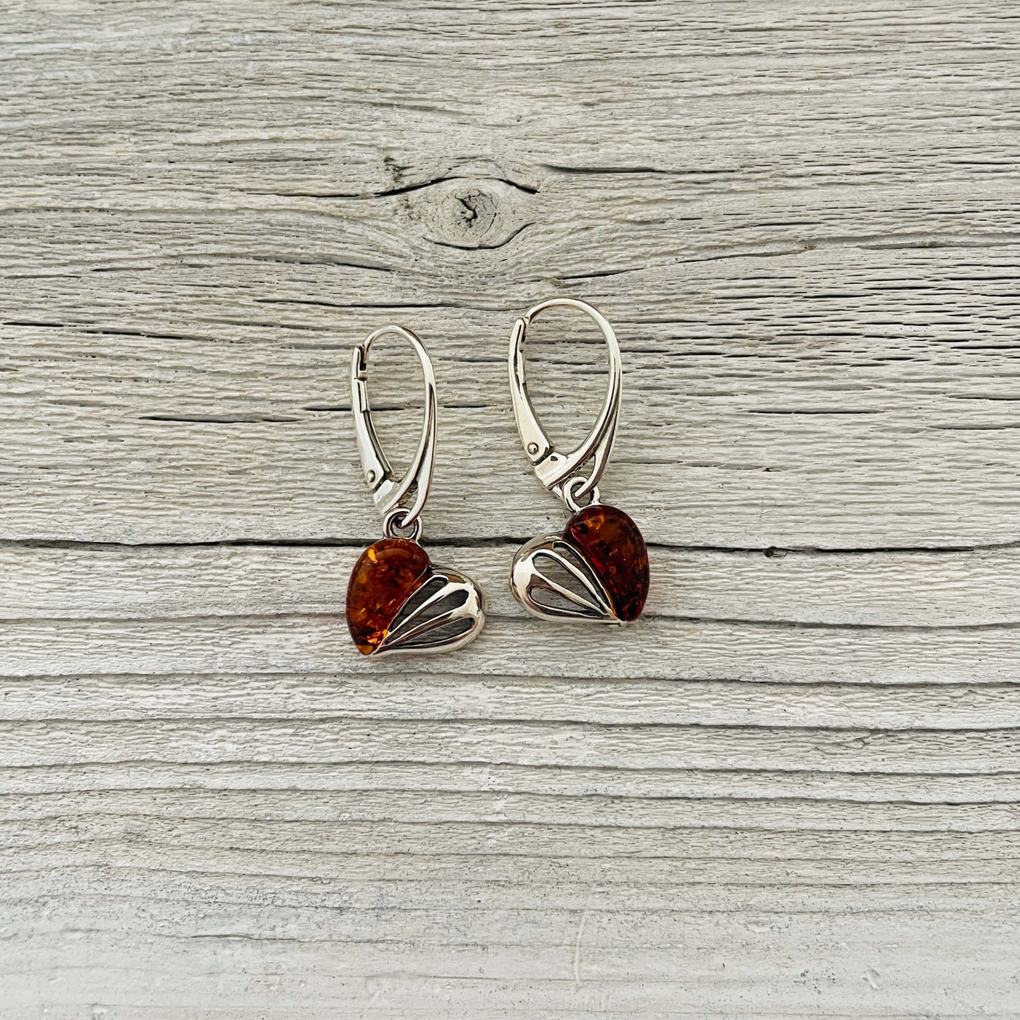 leverback sterling silver cognac amber earrings