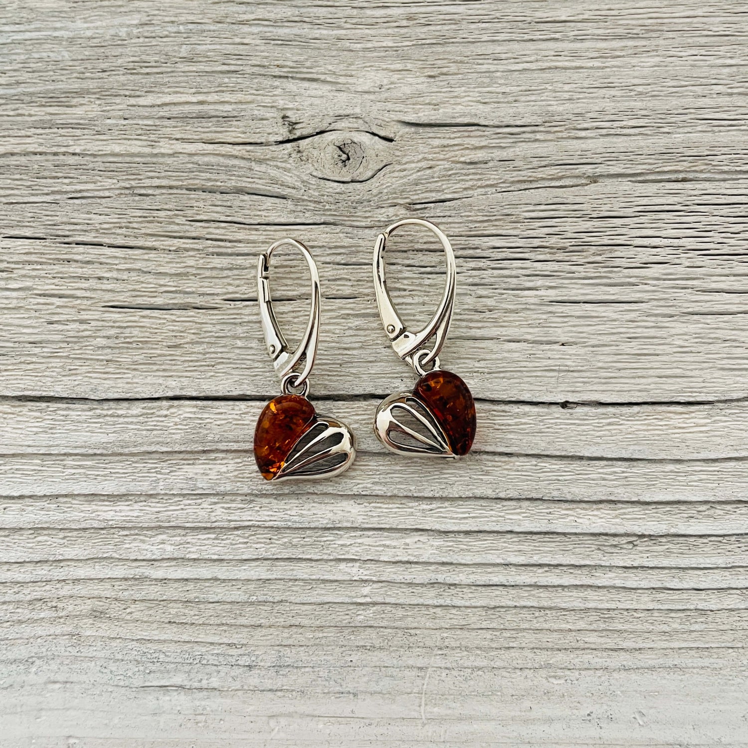 leverback sterling silver cognac amber earrings