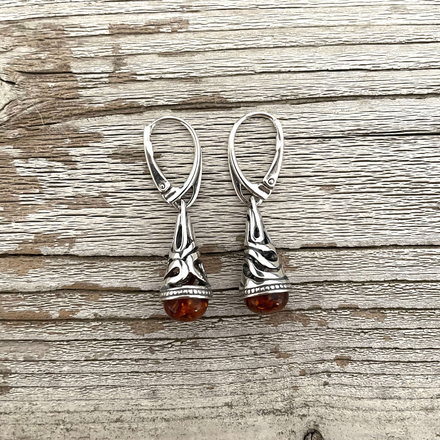 cognac amber dangle earrings