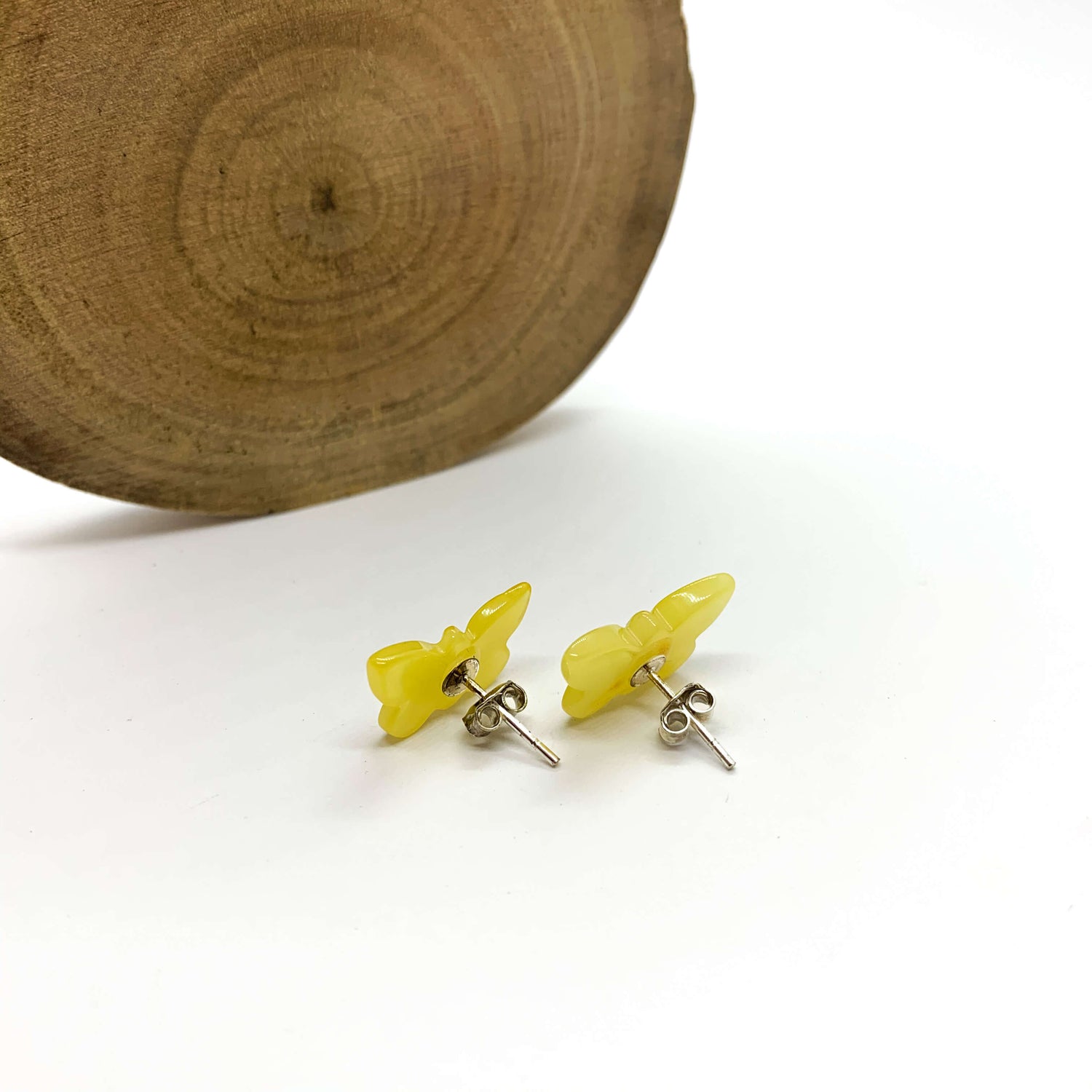 yellow amber butterfly stud earrings