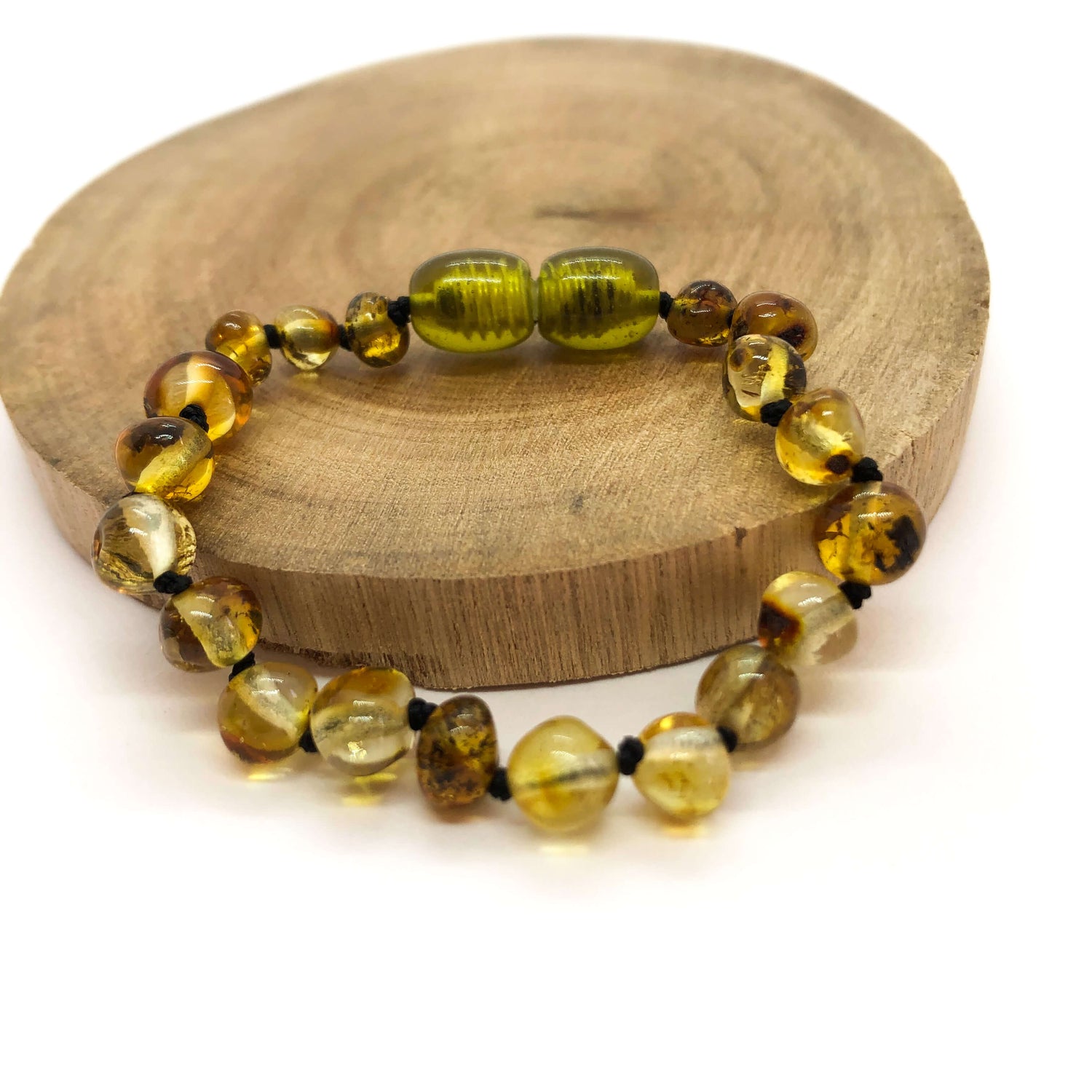 polished green amber baby bracelet and anklet
