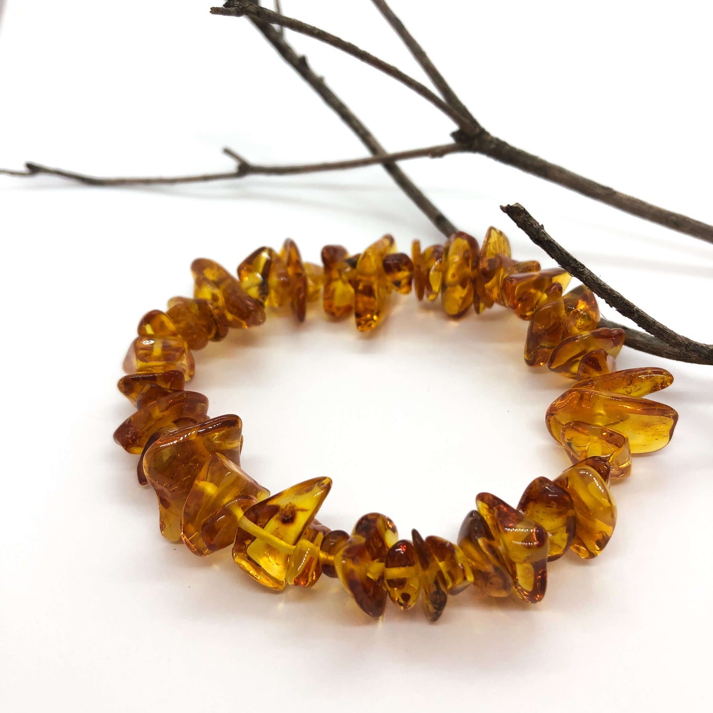 cognac coloured polished amber beaded bracelet