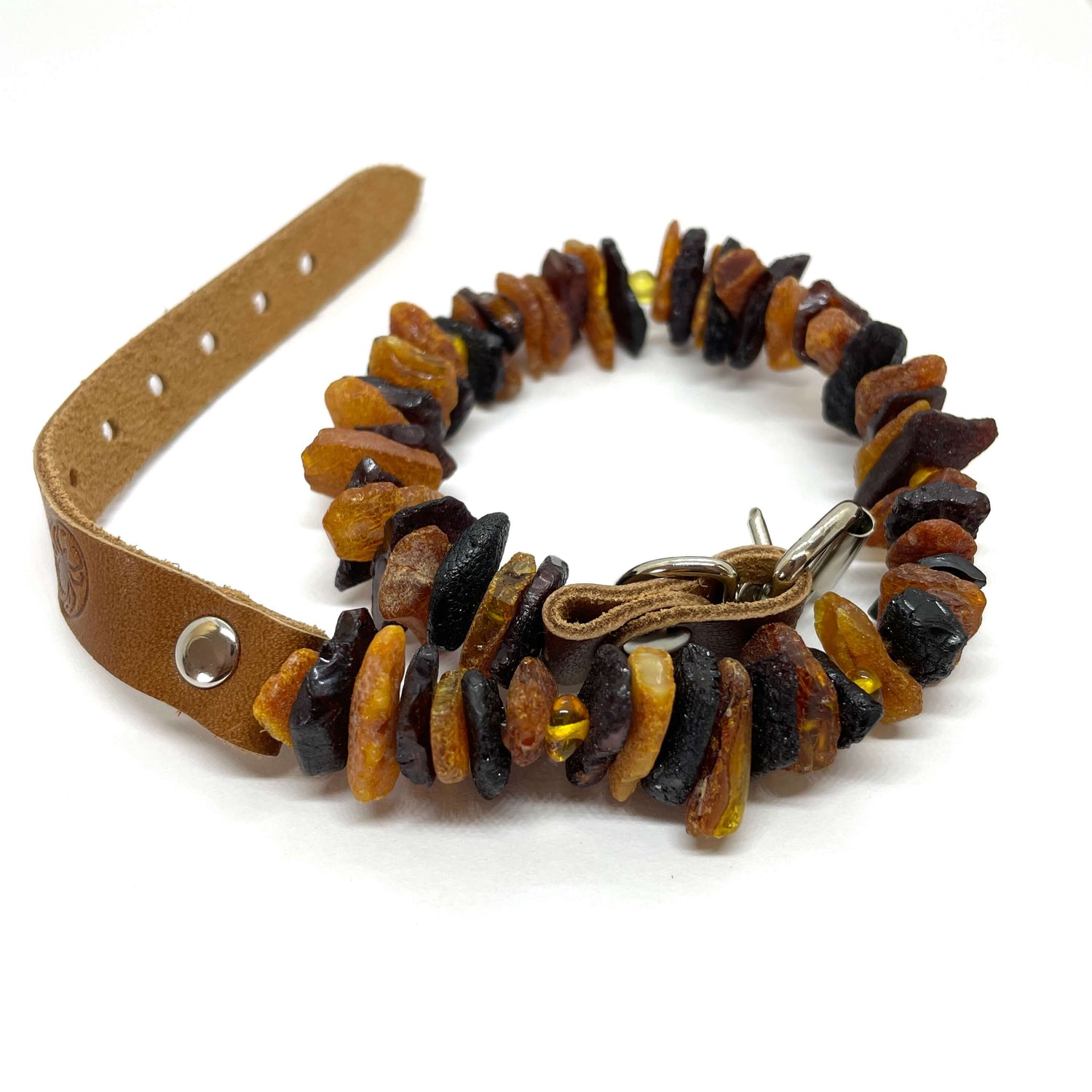 leather and mixed coloured amber dog and cat pet collar