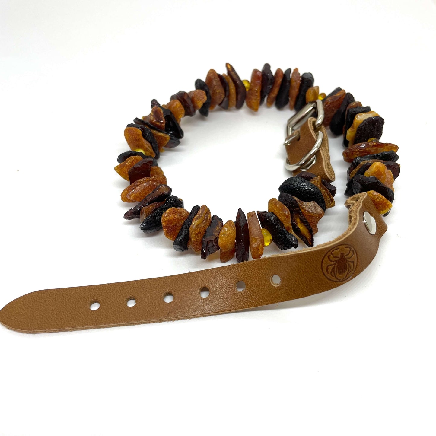 leather and mixed coloured amber dog and cat pet collar