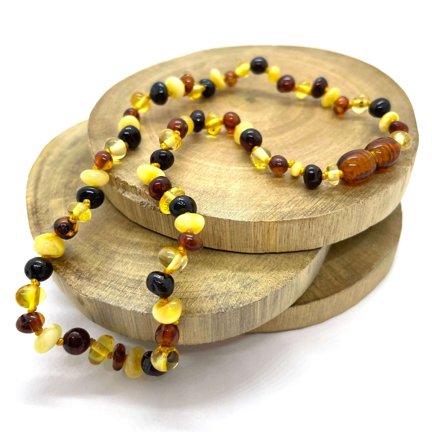 multicoloured polished amber baby necklace