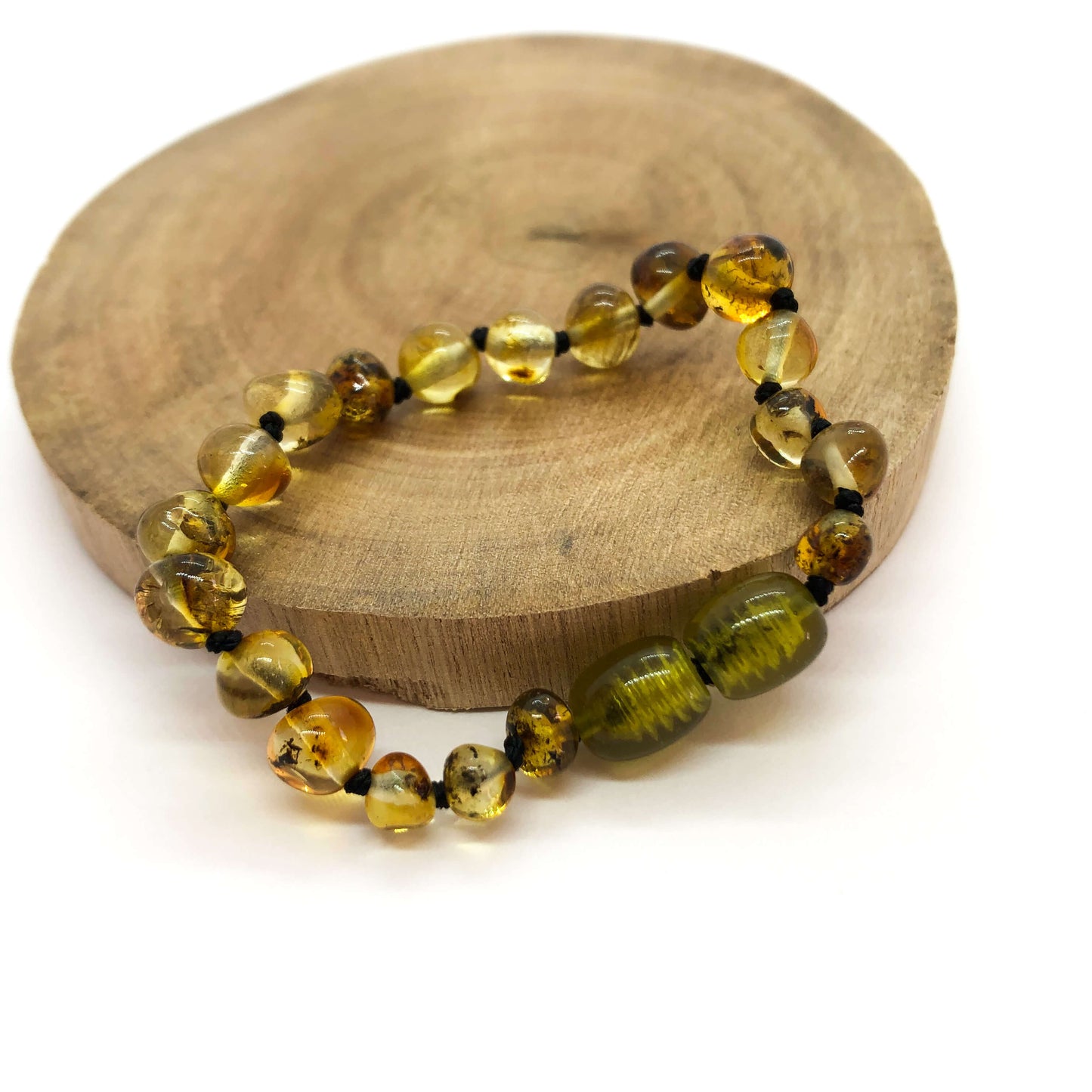 polished green amber baby bracelet and anklet