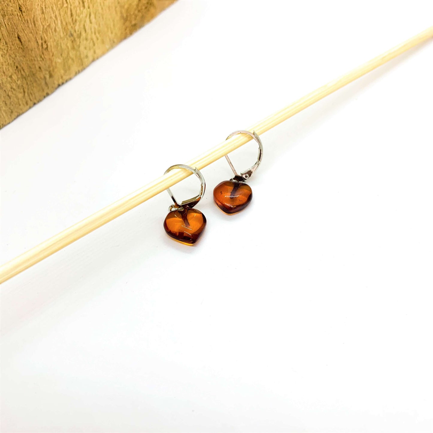 love heart shaped amber hook earrings
