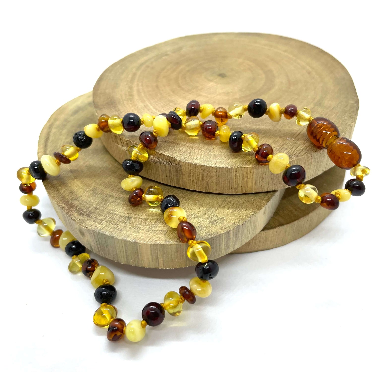 Multicoloured beaded amber baby necklace