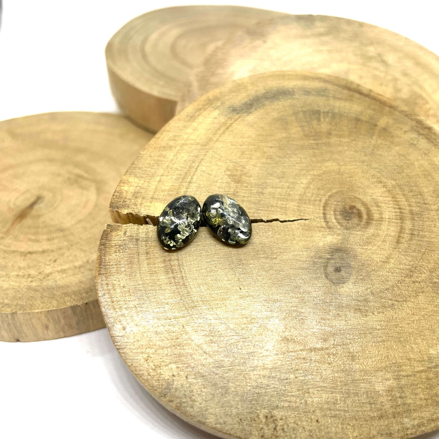 oval shaped Baltic amber stud earrings