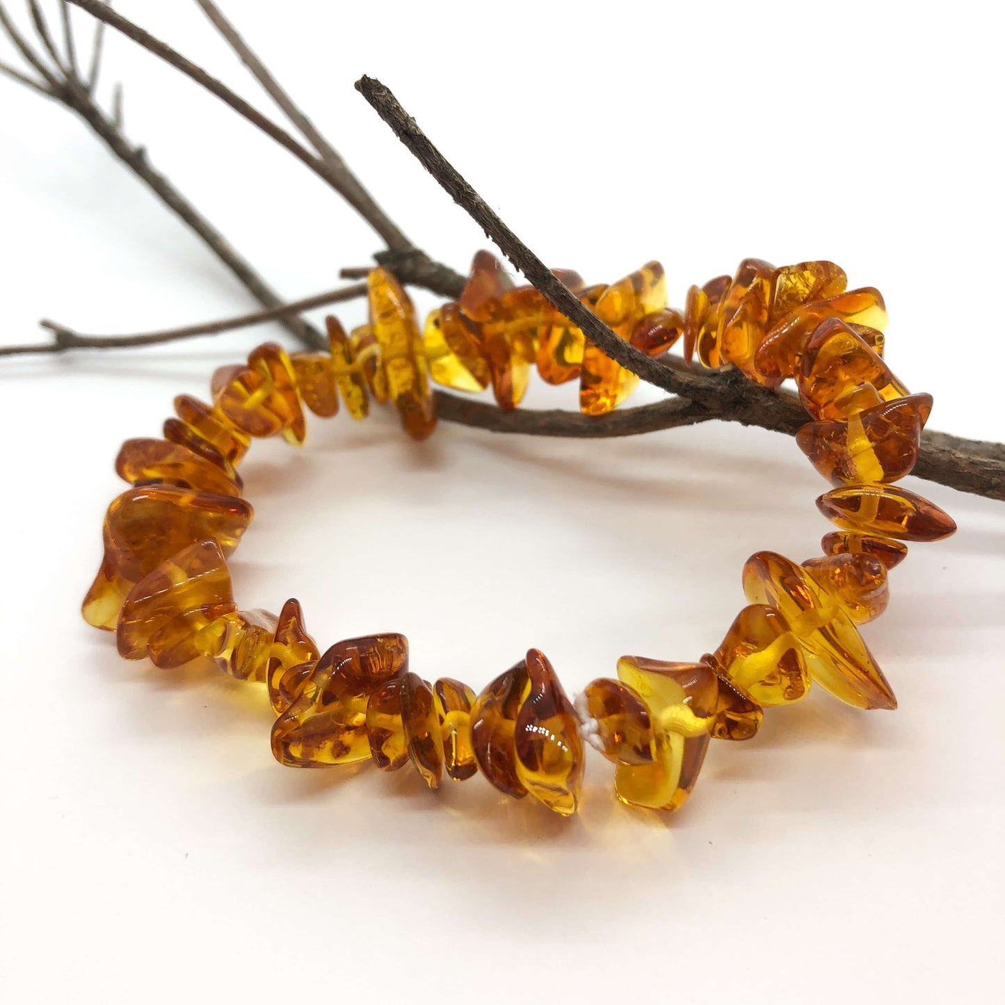cognac coloured polished amber beaded bracelet