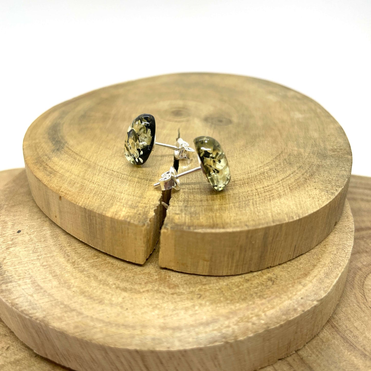 oval shaped Baltic amber stud earrings