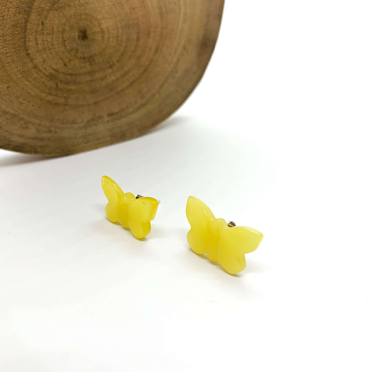 yellow amber butterfly stud earrings