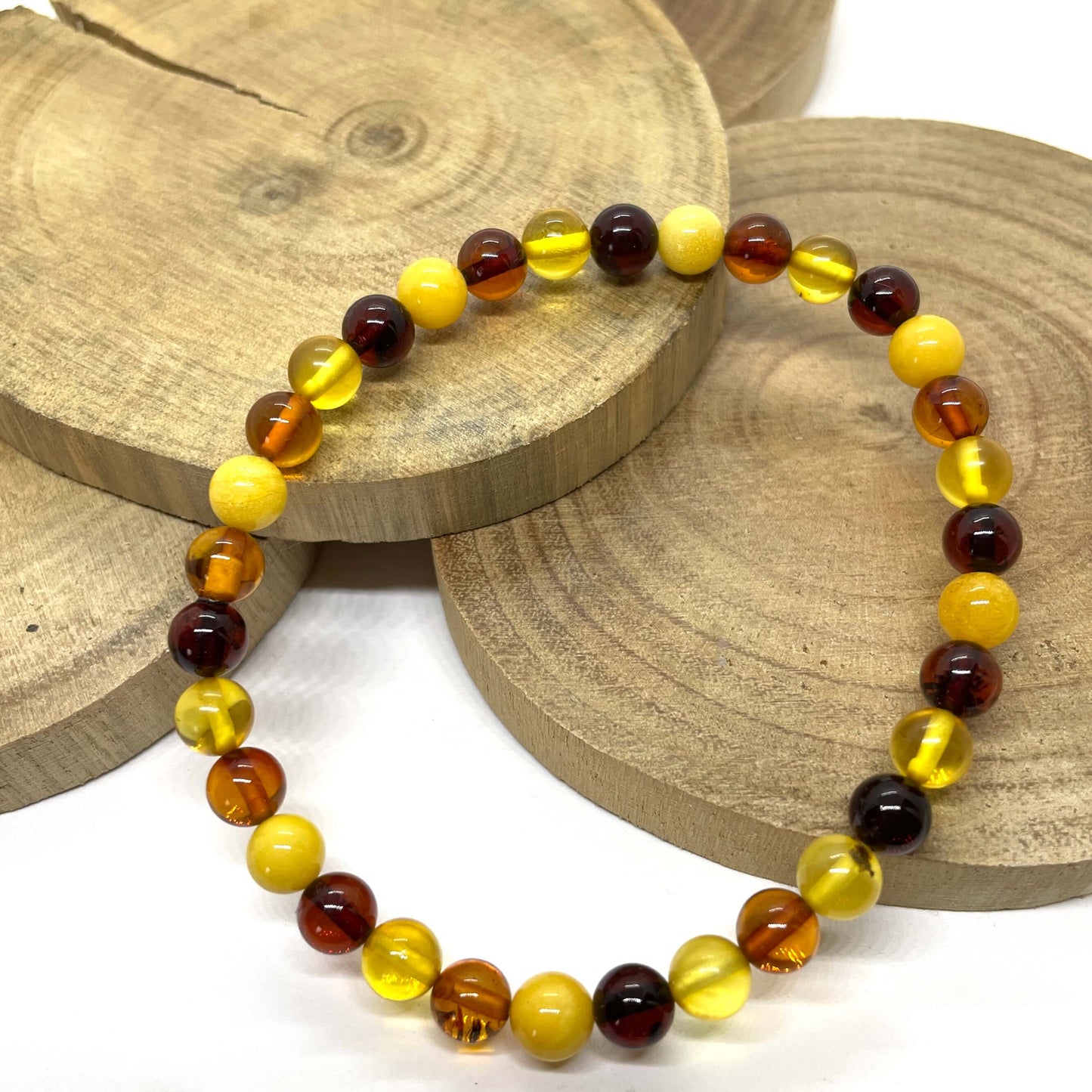 mixed coloured round beaded amber bracelet