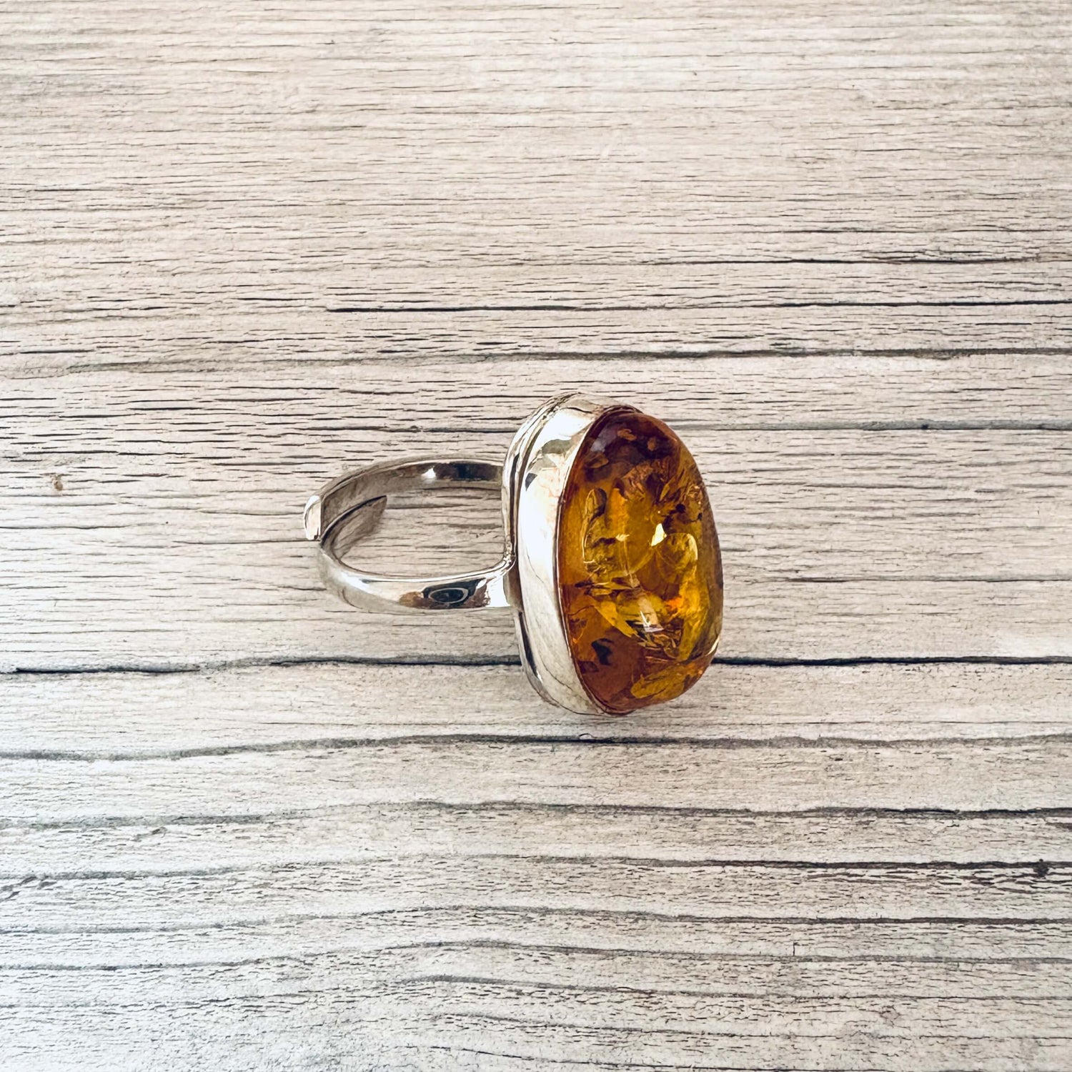 adjustable cognac amber ring left side
