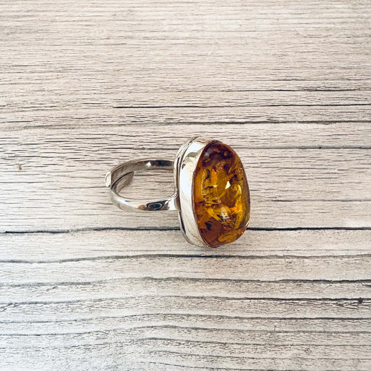 adjustable cognac amber ring left side