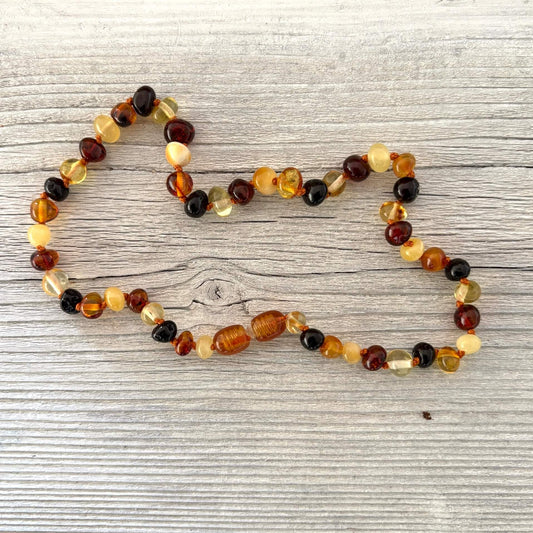 Multicolored beaded teething amber necklace