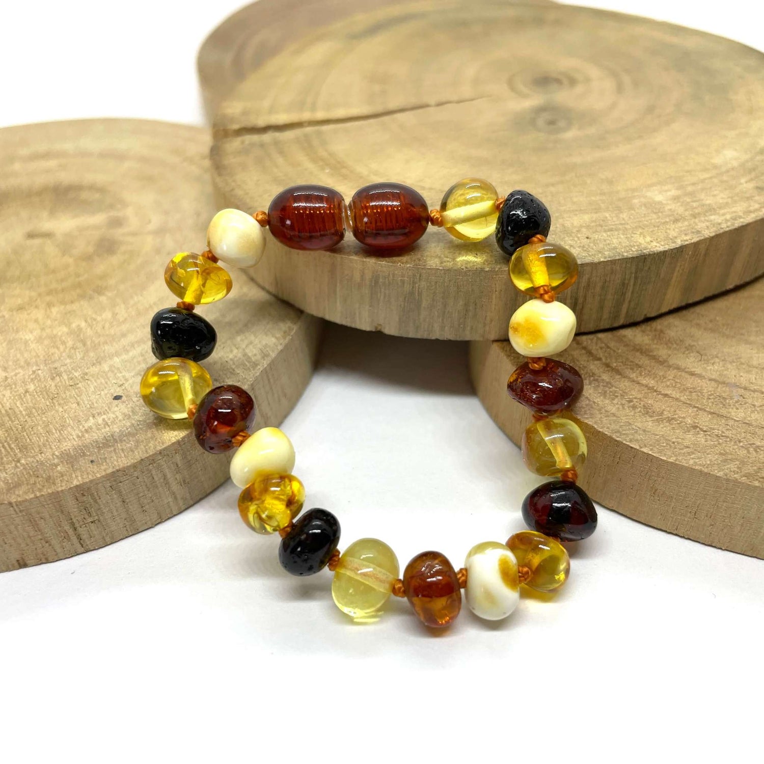 beaded baby baltic amber bracelet with screw clasp