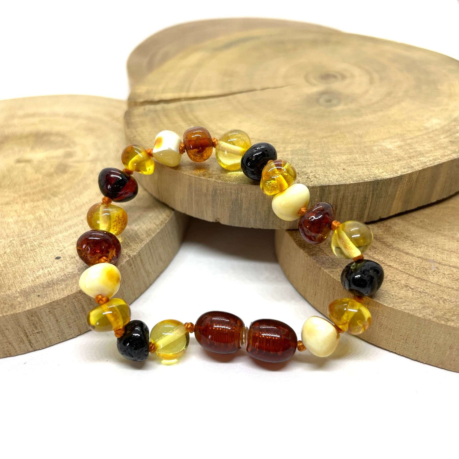 mulit coloured beaded baby baltic amber bracelet with screw clasp