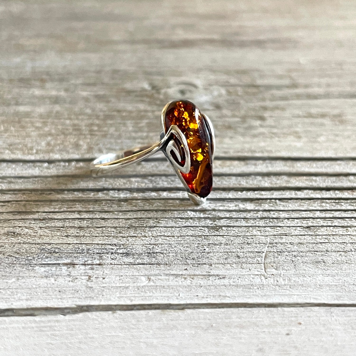 teardrop shaped cognac amber ring