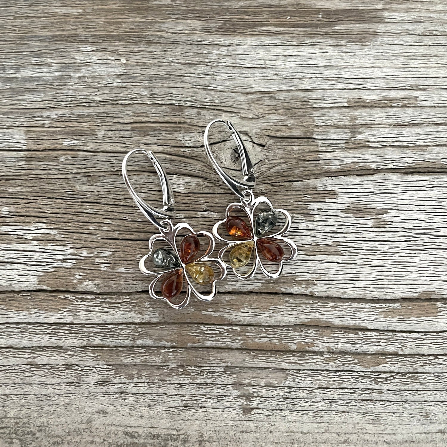 Amber stones set in sterling silver shaped flowers