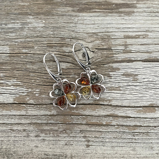 Amber stones set in sterling silver shaped flowers