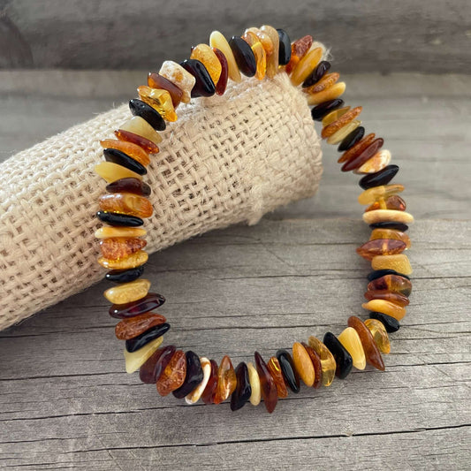 polished mixed amber beaded bracelet 