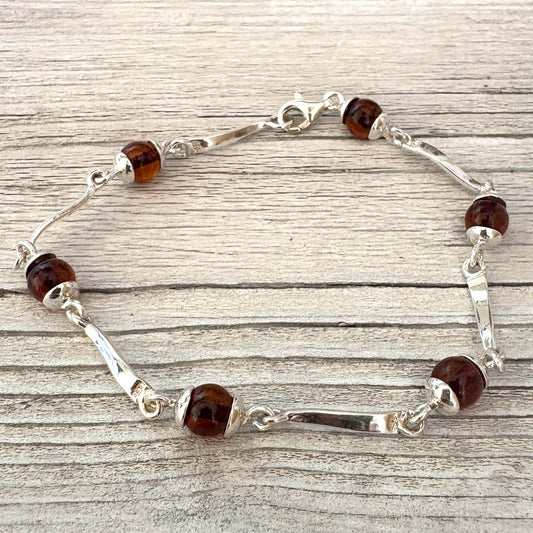 sterling silver and cognac amber bracelet
