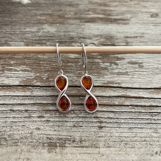 cognac amber infinity style lever back earrings