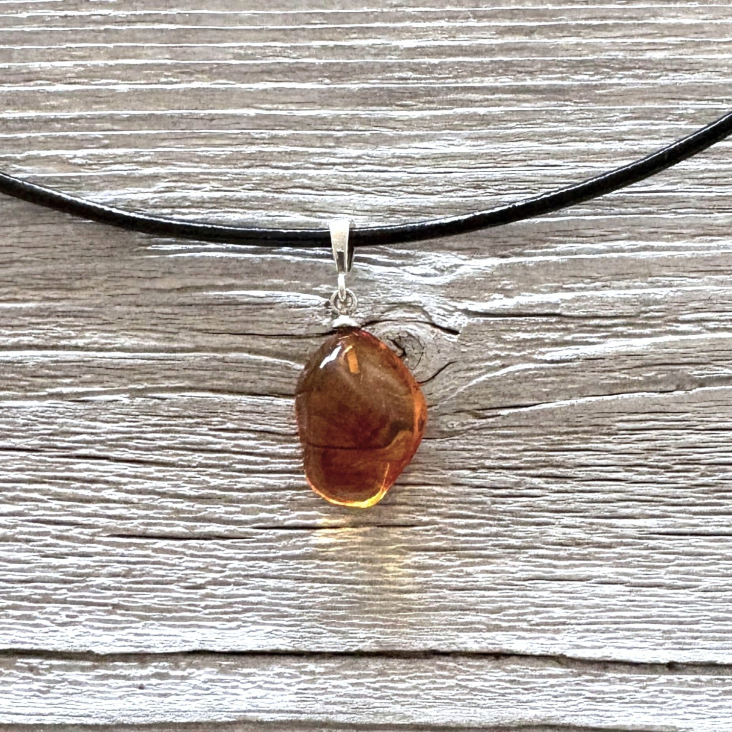 Cognac amber pendant with polished silver bail